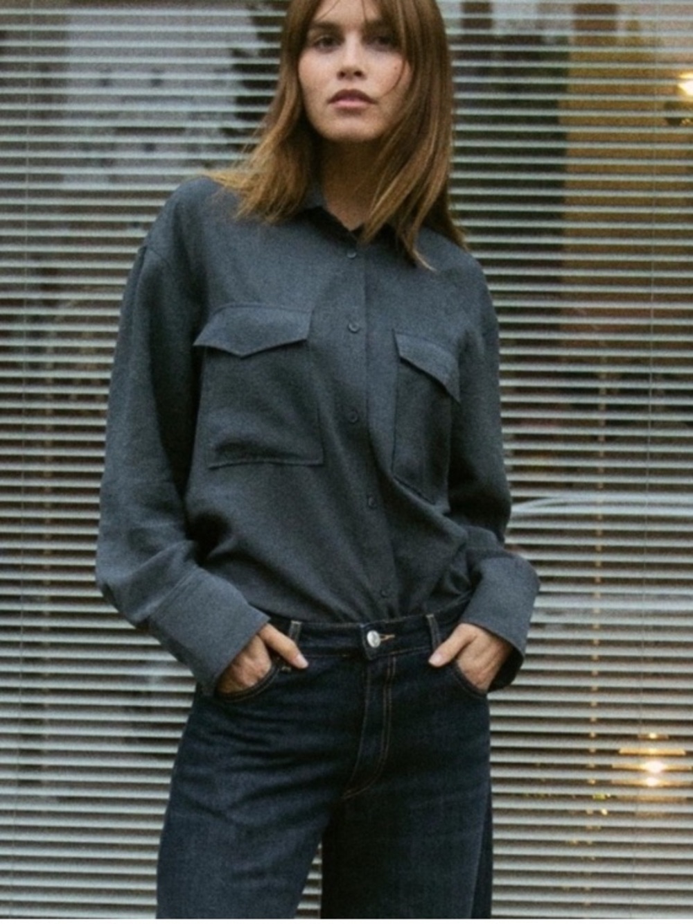 Zara Dark Gray Button-Up Shirt